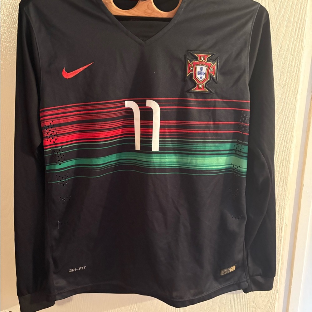 Nike Portugal Men's Black and Red Portugal Soccer Jersey